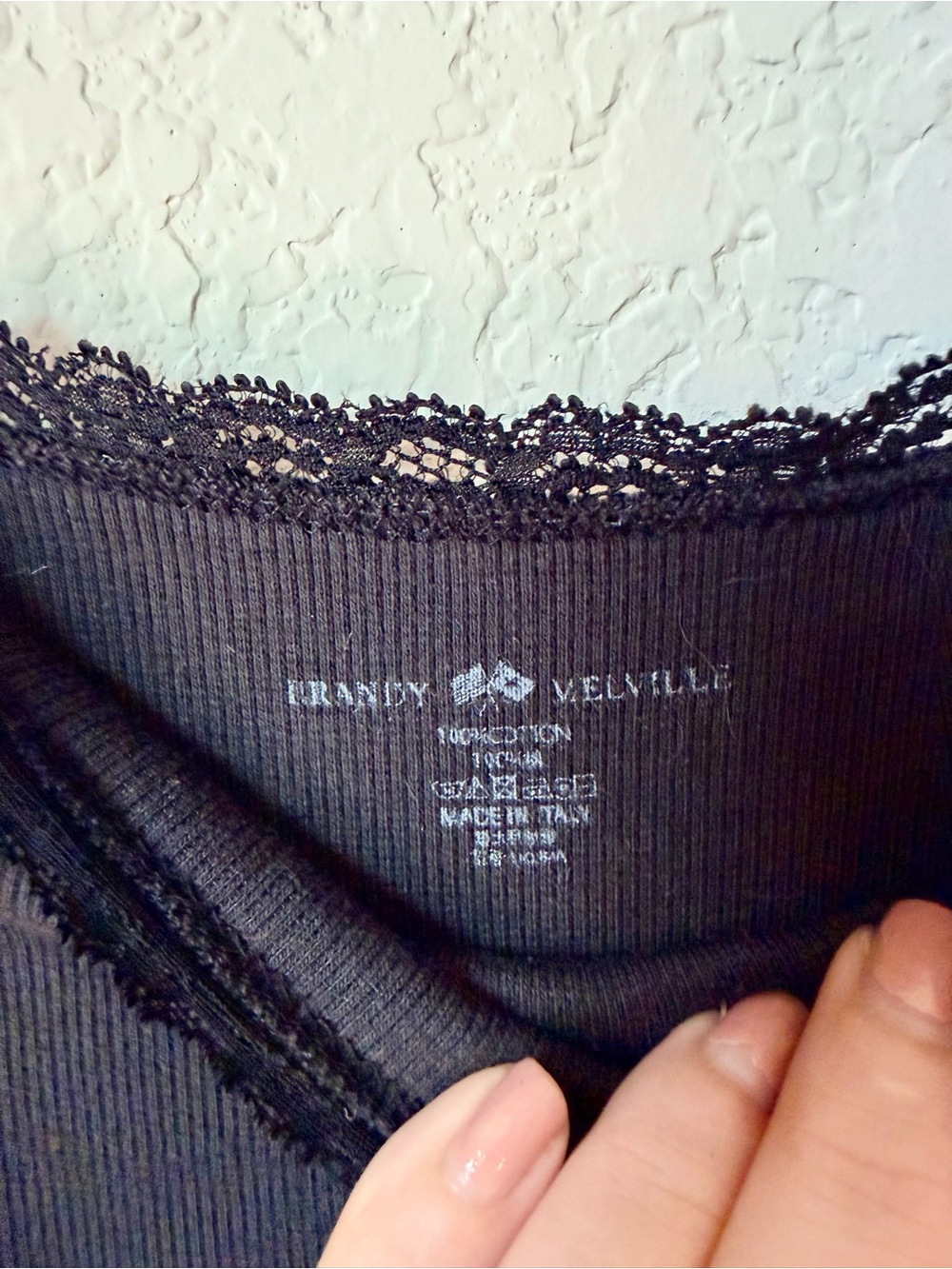 2000s Brandy Melville Black Lace-Trim Ribbed Cami 100% Cotton